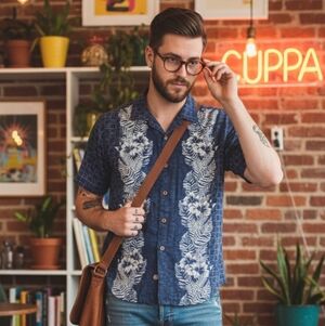 Tommy Bahama "Island Border" Silk Hawaiian Shirt - Blue & White